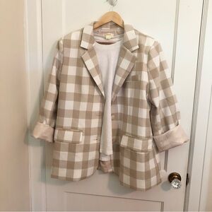 NWOT Anthropologie Maeve Gingham Checkered White and Tan Blazer
